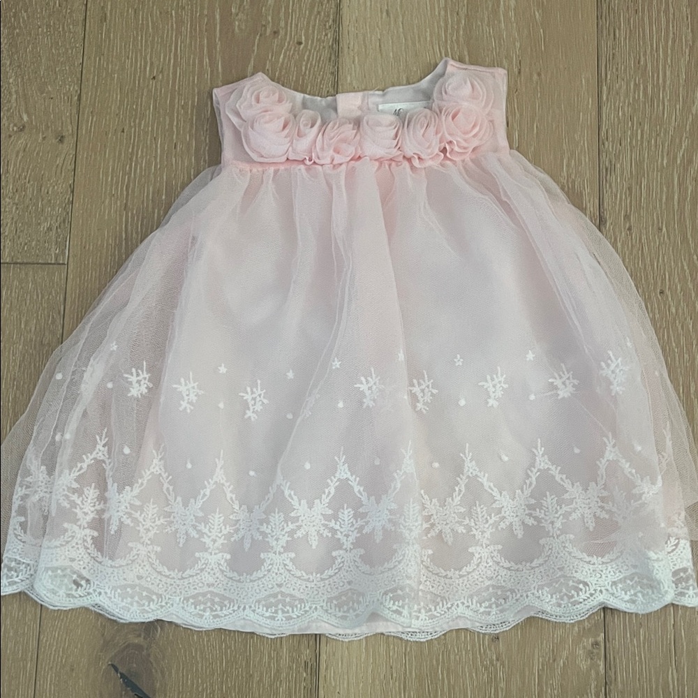 Pink Floral Tulle Baby Dress with Lace Hem